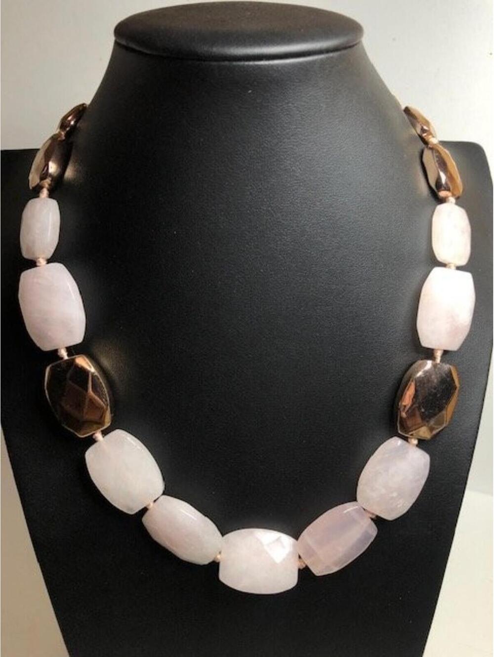 9294 Kenneth Cole Salt Mine Rose Quartz Rose Gold Tone Statement Necklace 20"